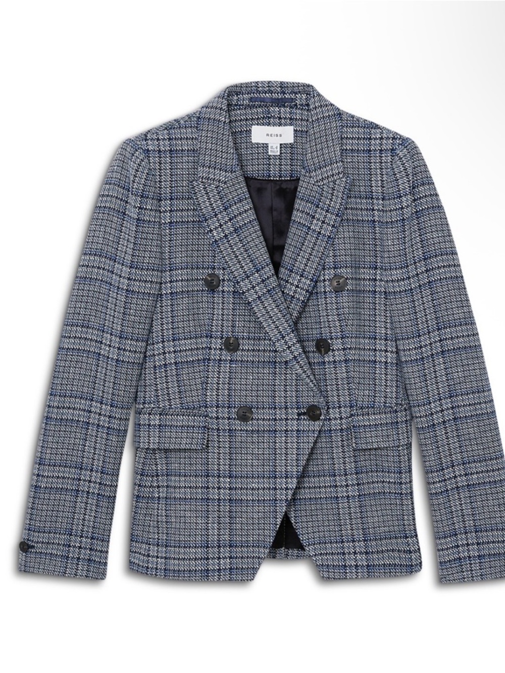 Reiss Larissa Double Breasted Blazer Blue Glen Plaid size 0P NWT